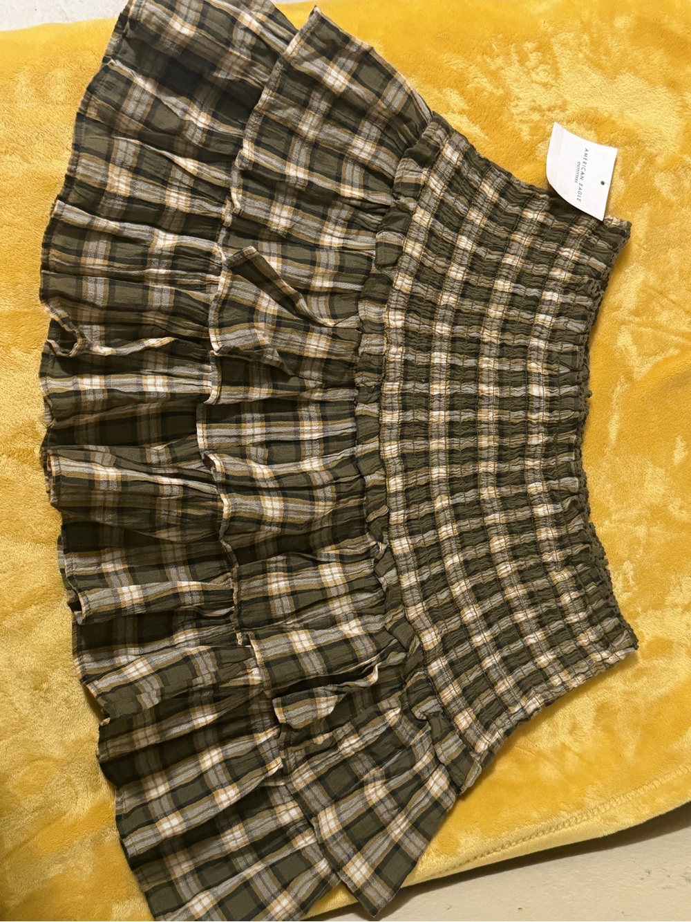 American Eagle Outfitters Olive Green Plaid Ruffle Skirt
